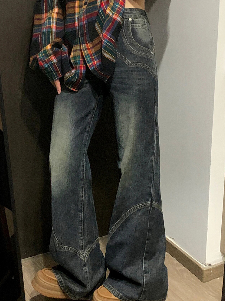 AMERICAN RETRO HIGH STREET MICRO FLARED JEANS WOMENS SPRING AND AUTUMN DESIGN SENSE NICHE HIGH-WAISTED STRAIGHT WIDE-LEG PANTS AUTUMN AND WINTER