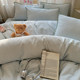 Simple cream style shell edge bed four-piece set pure cotton full cotton double layer yarn sheet quilt cover cover dormitory three-piece set
