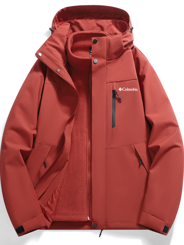 哥伦户外冲锋衣三合一男加绒加厚防风防水大码登山露营保暖两件套