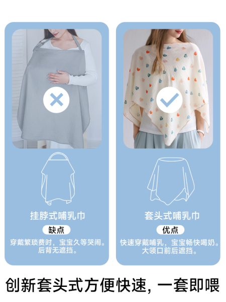 喂奶遮羞布纯棉哺乳巾外出遮挡喂奶神器防走光加大月子披肩遮挡衣 — 5