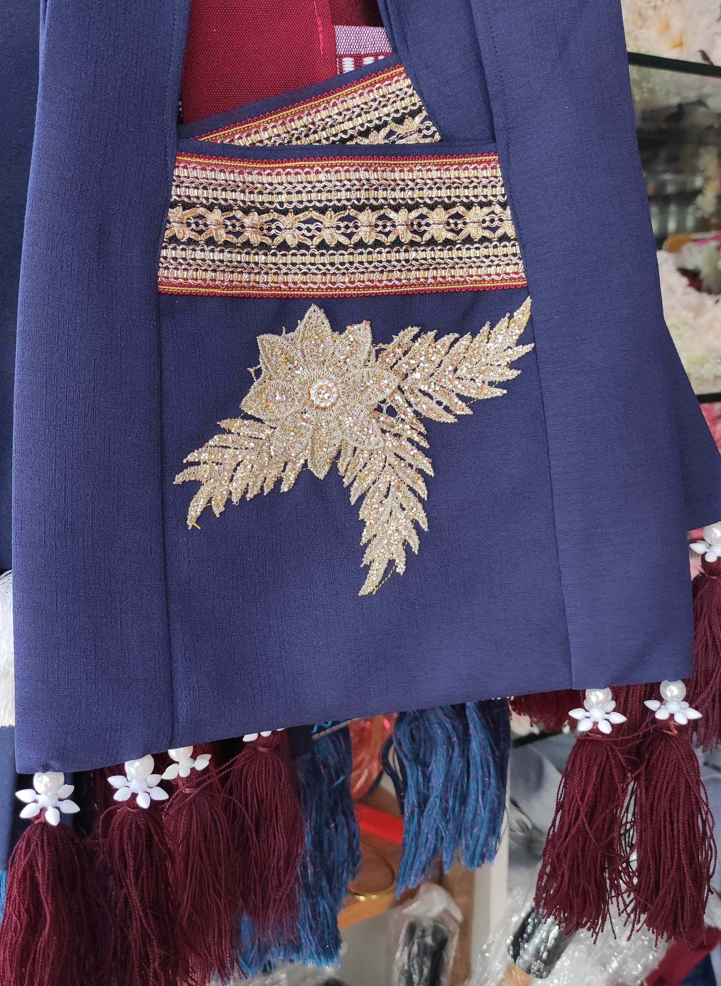 YUNNAN DAI SHOULDER BAG THAI SOUTHEAST ASIAN STYLE DANCING LIFTING WATER BODHI LEAF PATTERN HANI GRAY BLUE