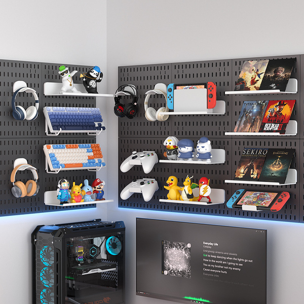 电竞房洞洞板黑色墙上手柄耳机支架键盘展示架壁挂装饰收纳置物架