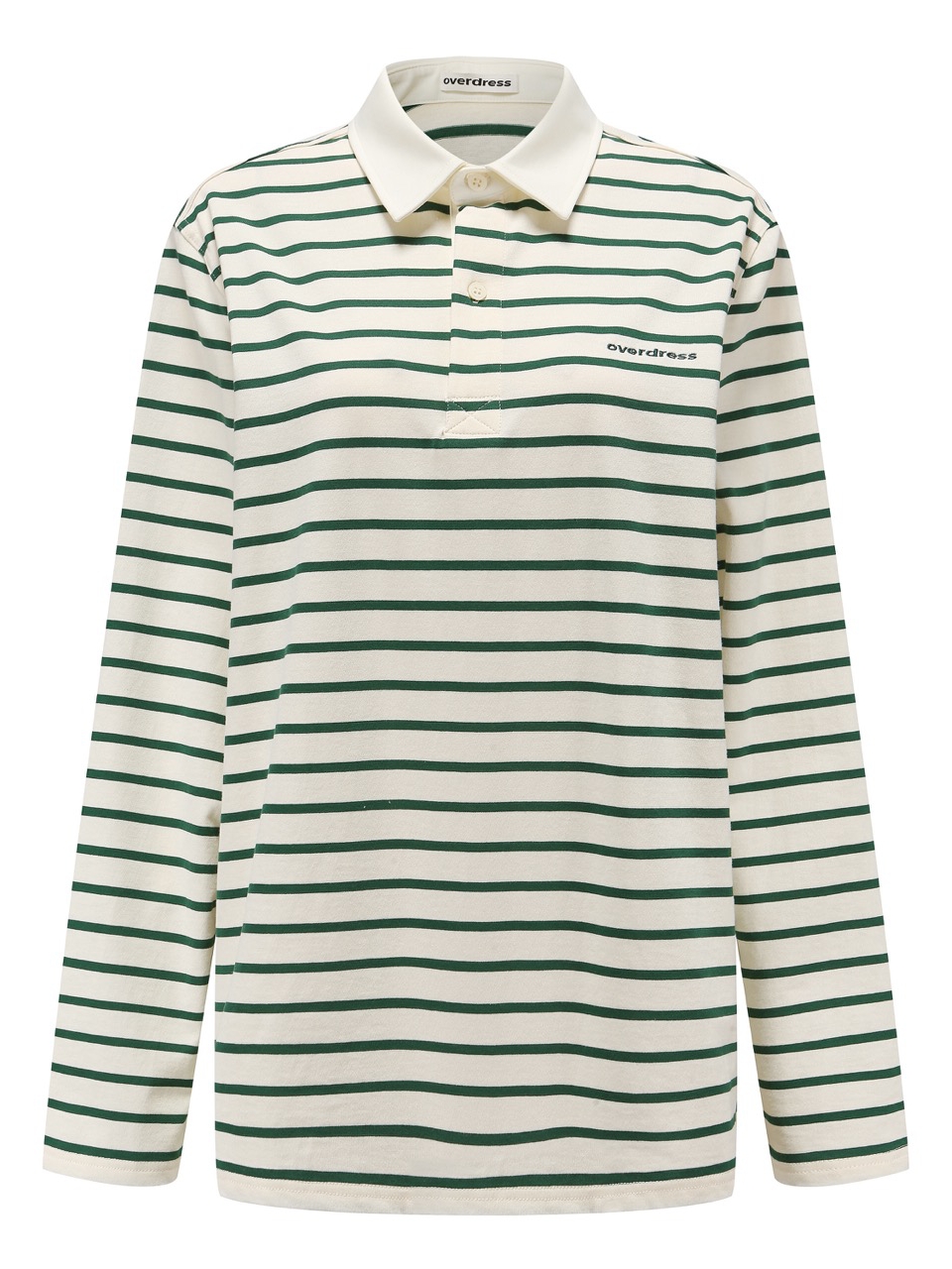 OVERDRESS GREEN STRIPED POLO SHIRT FRESH CASUAL AMERICAN EMBROIDERY CLASSIC LONG-SLEEVED T-SHIRT