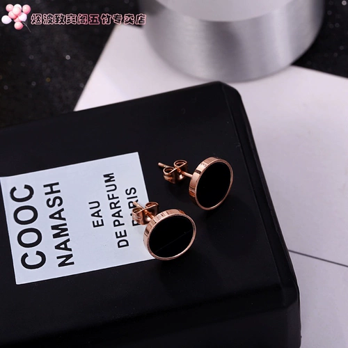 Золотые модные черные универсальные гипоаллергенные серьги из нержавеющей стали, в корейском стиле, розовое золото