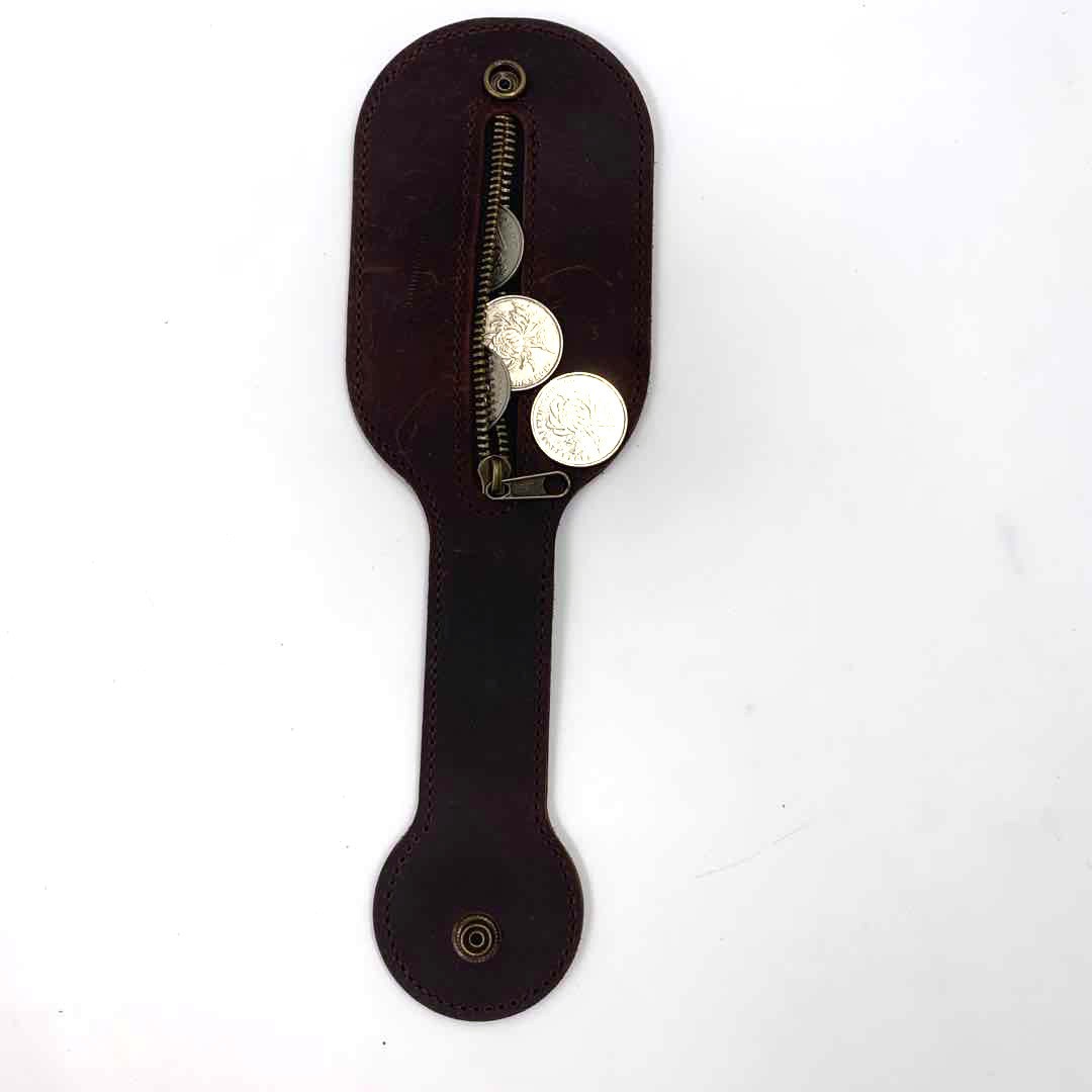 BOSTON SELF-DEFENSE LEATHER PADDLE PEA POD EDC STORAGE COIN PURSE OUTDOOR SELF-DEFENSE ATTACK TOOL HANGING WAIST CUSTOM