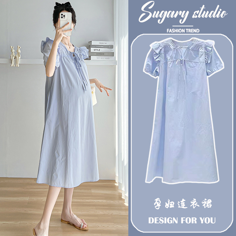 MATERNITY DRESS SUMMER DRESS THIN TIE FUNGUS EDGE 2024 NEW SUMMER SMALL MAN FASHION MATERNITY DRESS SUMMER STYLE
