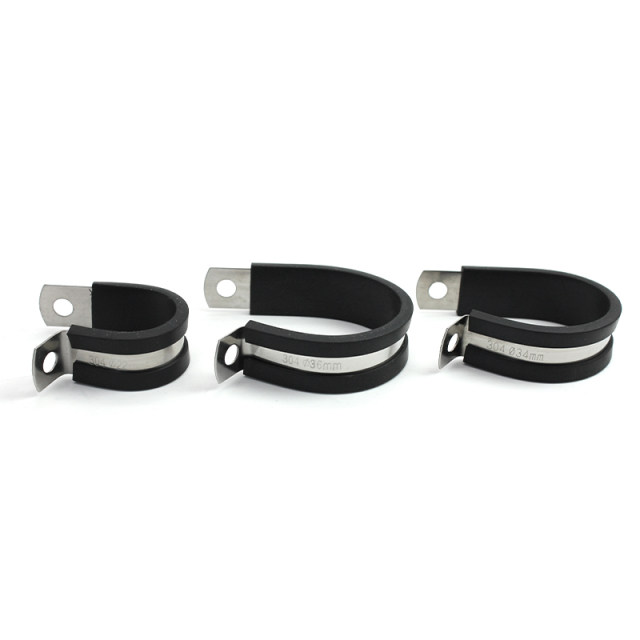 Sande 304 stainless steel rubber strip throat clamp R type fixed pipe clamp U-shaped cable wire rubber strip clamp rubber