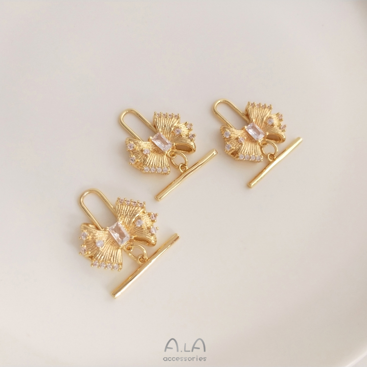 색상 보존 14K 금도금 지르콘 패션 보우 OT 버클 DIY 진주 목걸이 펜던트 버클 쥬얼리 액세서리