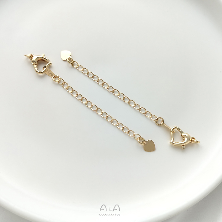 14K GOLD-FILLED HEART-SHAPED LOBSTER BUCKLE EXTENSION CHAIN HANGING WATER DROPS PEACH HEART LOVE TAIL CHAIN DIY BRACELET NECKLACE AND EXTENDED CHAIN