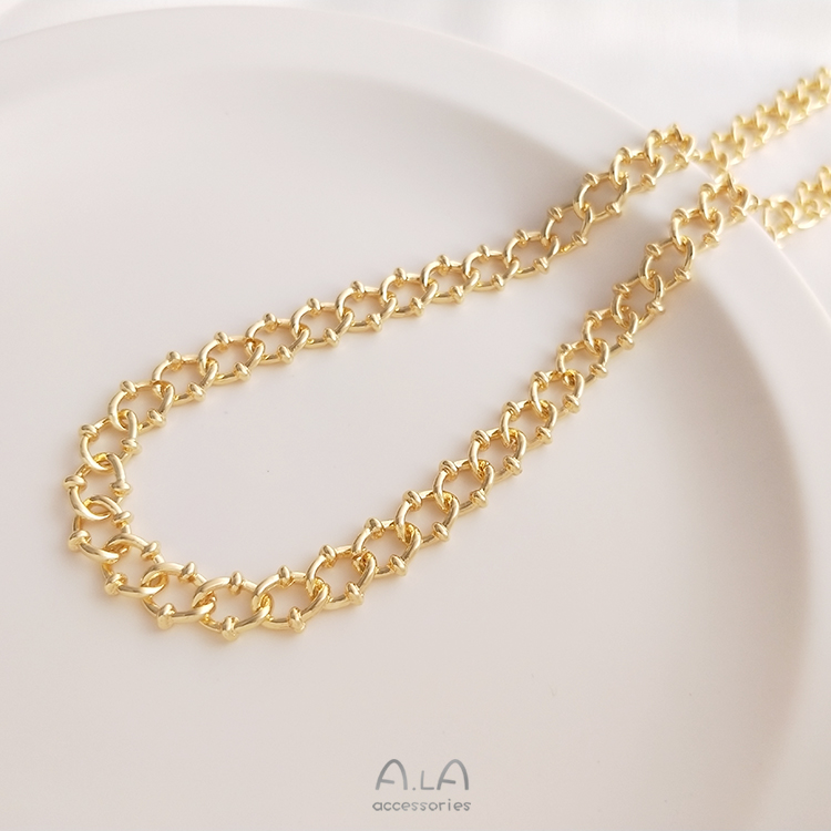 색상 보존 14K 금으로 덮인 새로운 QQ 체인 유럽과 미국 스타일의 복고풍 거친 미네랄 체인 DIY 팔찌 목걸이 쥬얼리 수제 느슨한 체인