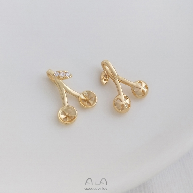 14K 골드 채워진 색상 보호 지르코늄 체리 중공 펜던트 수제 DIY 하프 홀 진주 크리스탈 목걸이 펜던트 펜던트