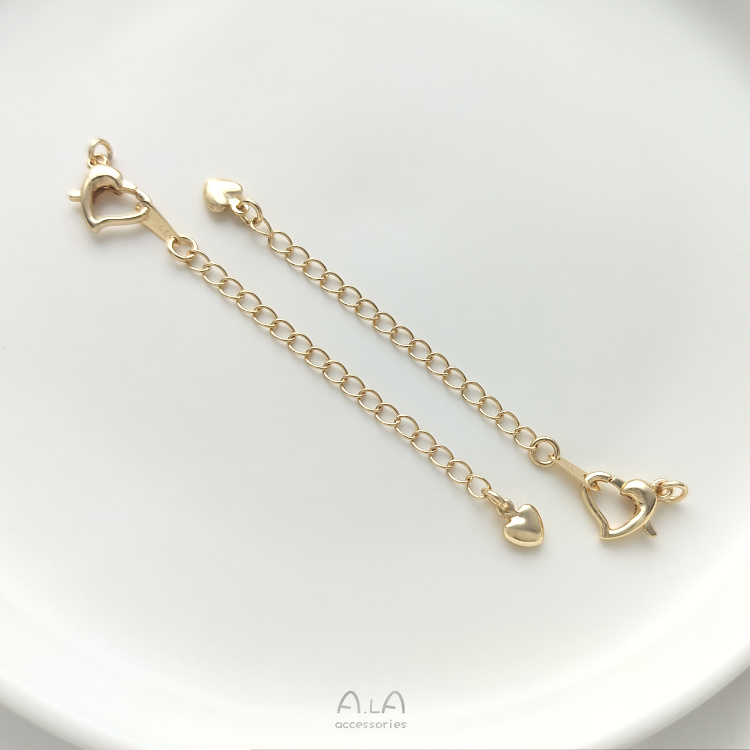 14K GOLD-FILLED HEART-SHAPED LOBSTER BUCKLE EXTENSION CHAIN HANGING WATER DROPS PEACH HEART LOVE TAIL CHAIN DIY BRACELET NECKLACE AND EXTENDED CHAIN
