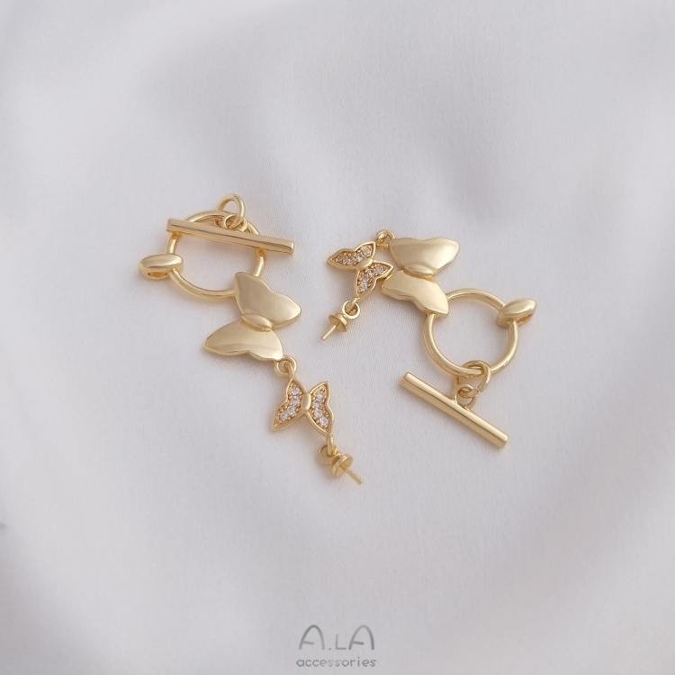 색상 보존 14K 금 덮인 나비 OT 버클 마이크로 장식 나비 매달려 양의 눈 진주 펜던트 버클 DIY 목걸이 쥬얼리 매달려 버클