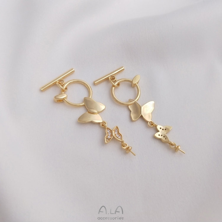 색상 보존 14K 금 덮인 나비 OT 버클 마이크로 장식 나비 매달려 양의 눈 진주 펜던트 버클 DIY 목걸이 쥬얼리 매달려 버클