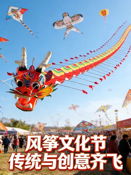 风筝节潍坊非遗传统室外龙头蜈蚣风筝手工彩绘巨型长龙超长尾翼