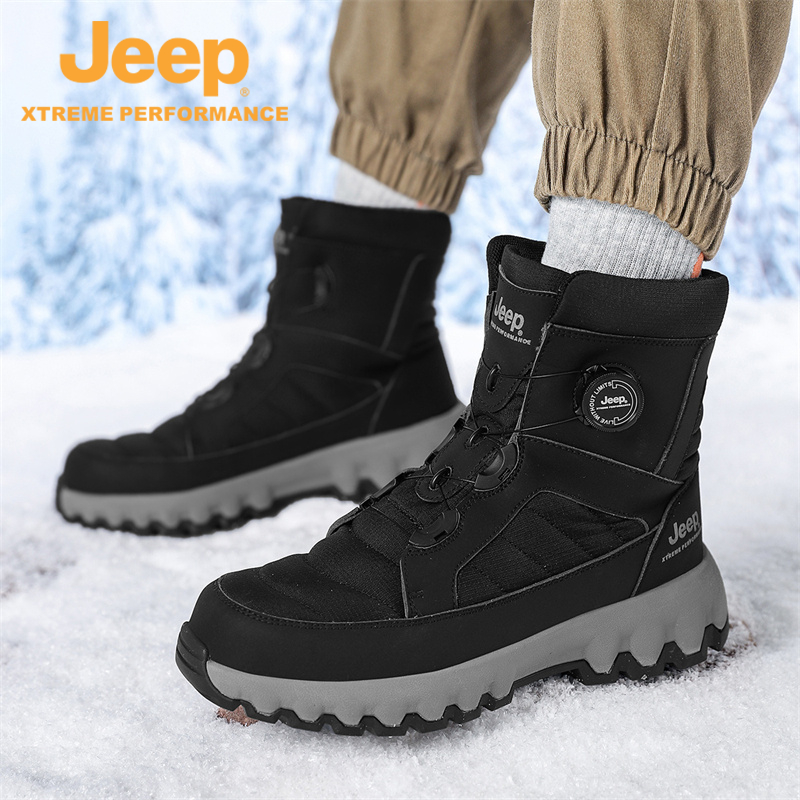 JEEP MENS SHOES AUTUMN AND WINTER MENS TIDE NORTHEAST SNOW BOOTS VELVET THICKENED WARM THICK-SOLED NON-SLIP FEMALE COUPLE COTTON SHOES