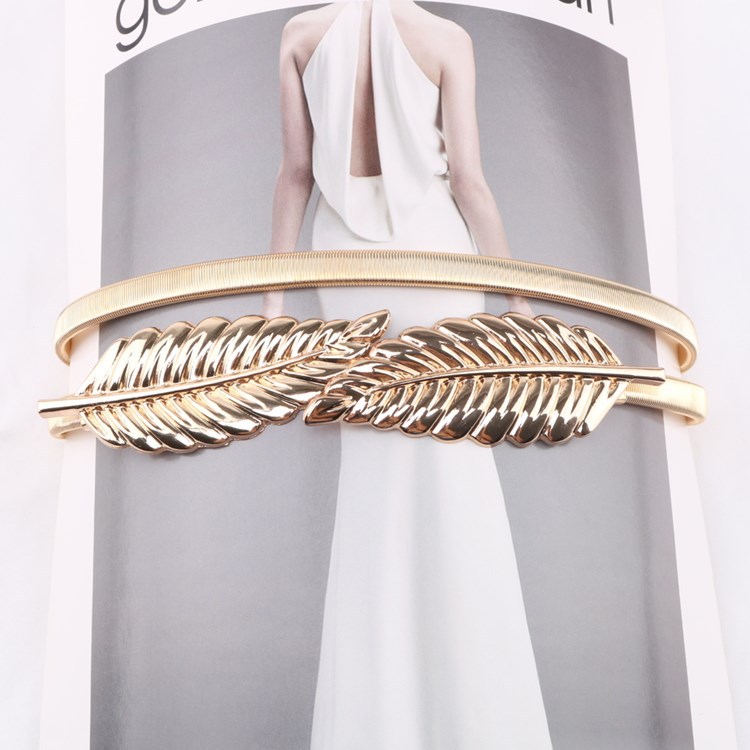 STRETCH METAL LEAF CHAIN ELASTIC WAISTBAND SILVER STRETCH WAIST CHAIN VERSATILE SKIRT DECORATED SMALL BELT WOMEN