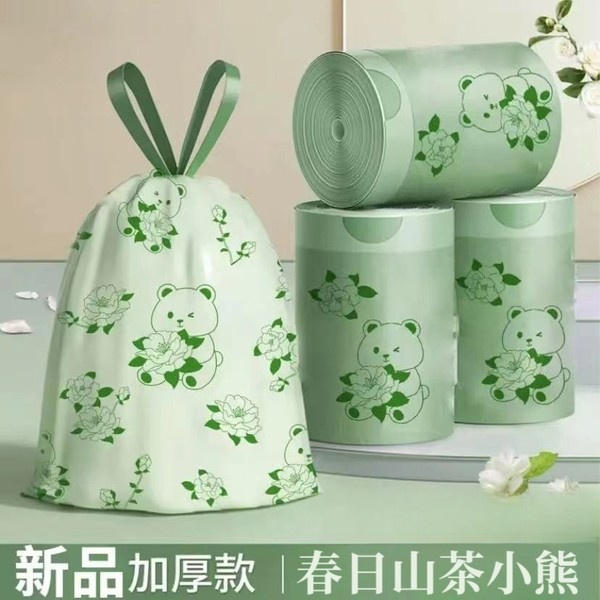 抽绳式双面2.0丝垃圾袋山茶花香氛卡通印花家用加厚清洁袋塑料袋