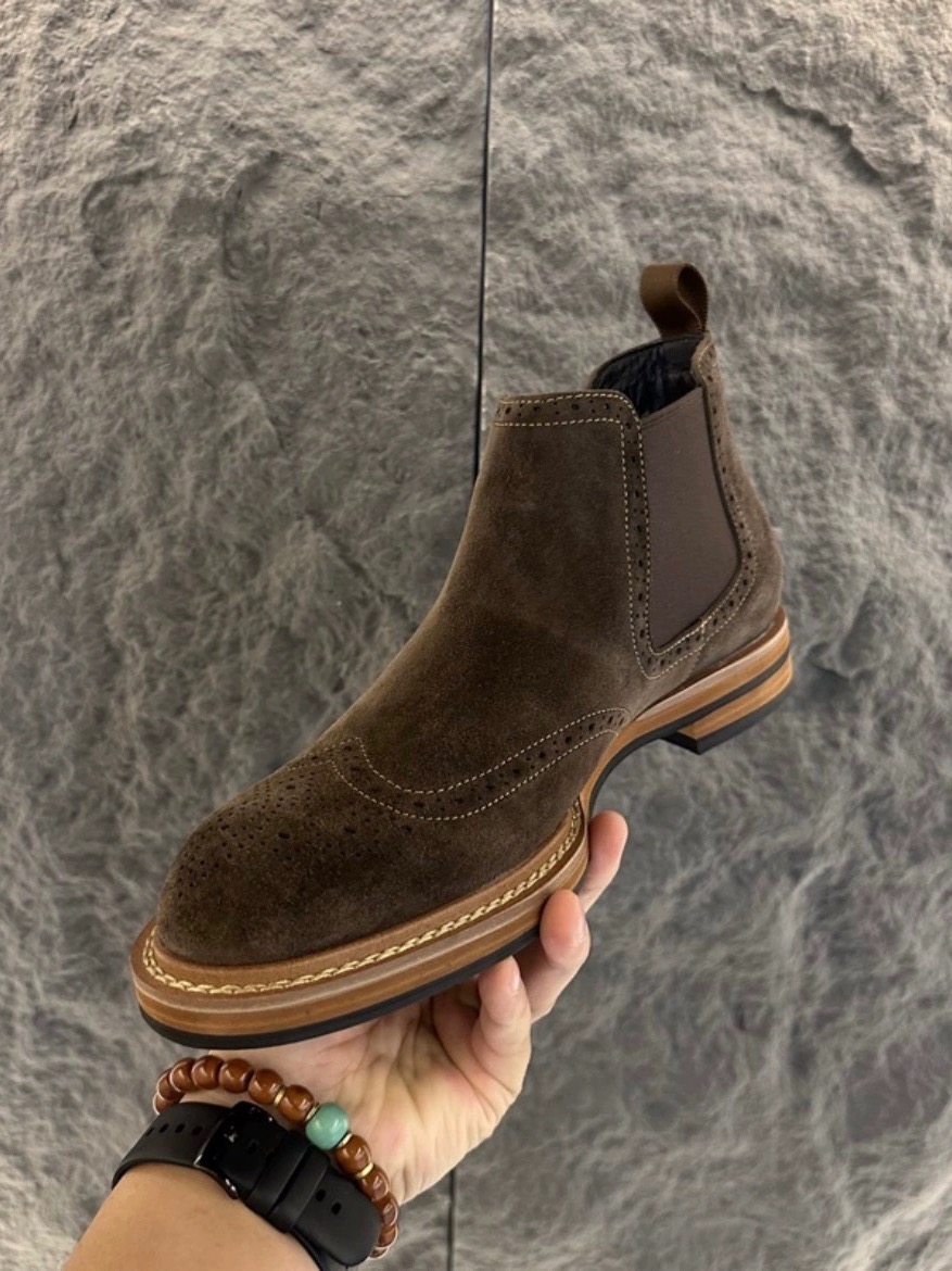 CHELSEA BOOTS MENS SUEDE WINTER COTTON SHOES WARM GENUINE LEATHER BROGUE CASUAL HIGH-TOP SHOES ENGLISH LEATHER BOOTS