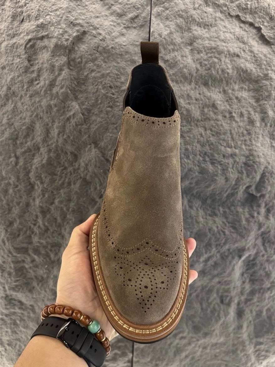 CHELSEA BOOTS MENS SUEDE WINTER COTTON SHOES WARM GENUINE LEATHER BROGUE CASUAL HIGH-TOP SHOES ENGLISH LEATHER BOOTS