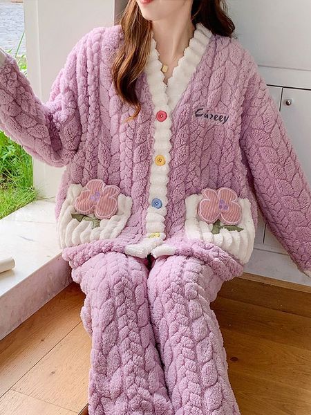 2026珊瑚绒月子服冬产后孕妇睡衣大码产妇喂奶哺乳保暖加厚家居服 — 4