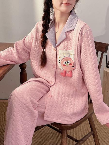 孕妇睡衣秋冬季款加厚三层全棉纯棉保暖产后哺乳家居服月子服套装 — 2