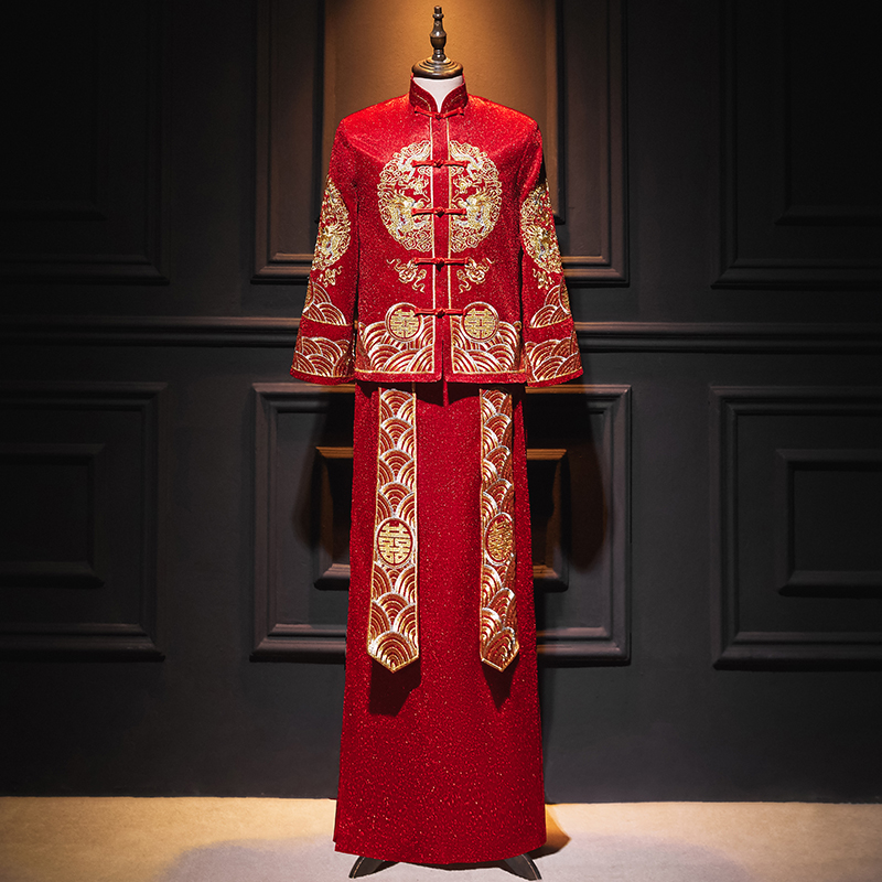 PLUS SIZE MENS XIUHE CLOTHES MENS GROOM CHINESE WEDDING DRESS TOAST DRESS TANG COSTUME DRAGON AND PHOENIX GOWN FAT AND AUTUMN