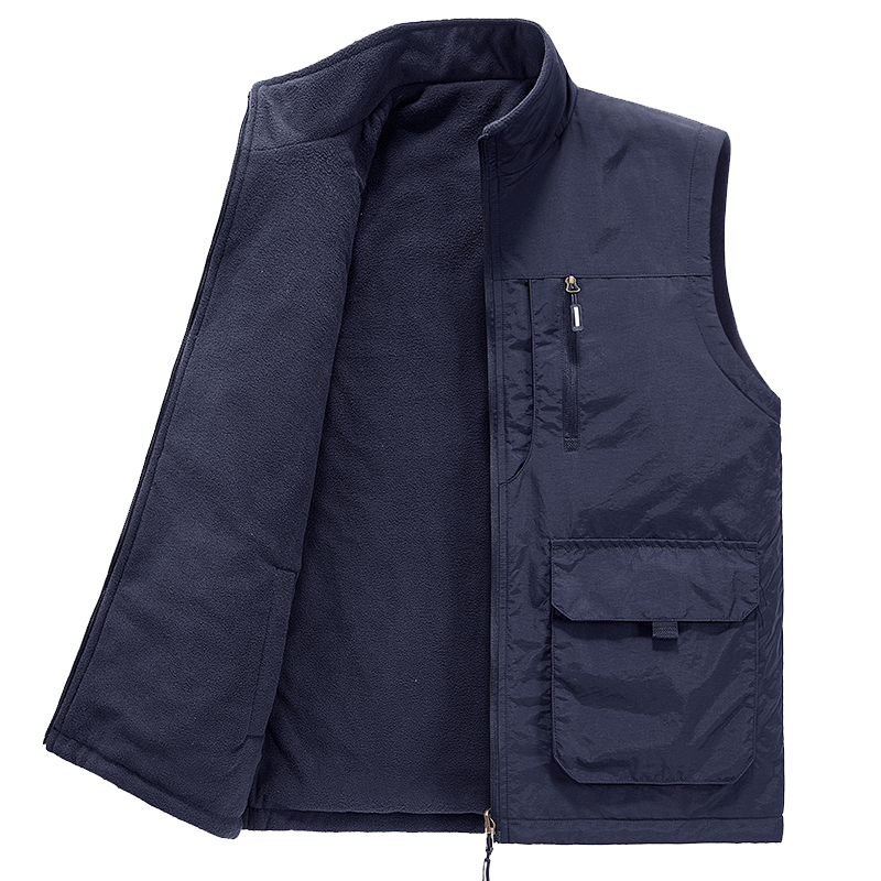2023 WINTER NEW VELVET THICKENED FLEECE LAPEL OVERALLS VEST COLD AND WARM MULTI-POCKET VEST MENS TIDE