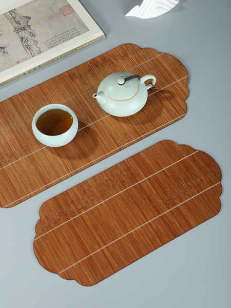 新中式竹垫手工竹编竹丝茶席垫子杯垫禅意竹茶垫桌面防水桌布桌旗