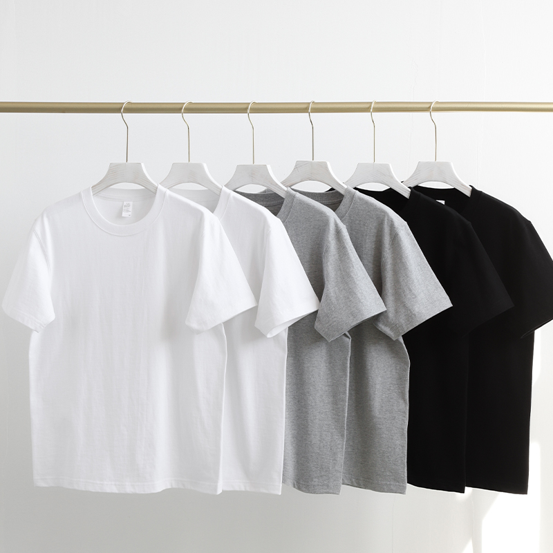XINJIANG COTTON JAPANESE HEAVY 270G PURE WHITE ROUND NECK SHORT SLEEVE SHOULDER T-SHIRT WOMENS THIN AND VERSATILE SOLID COLOR TOP SUMMER