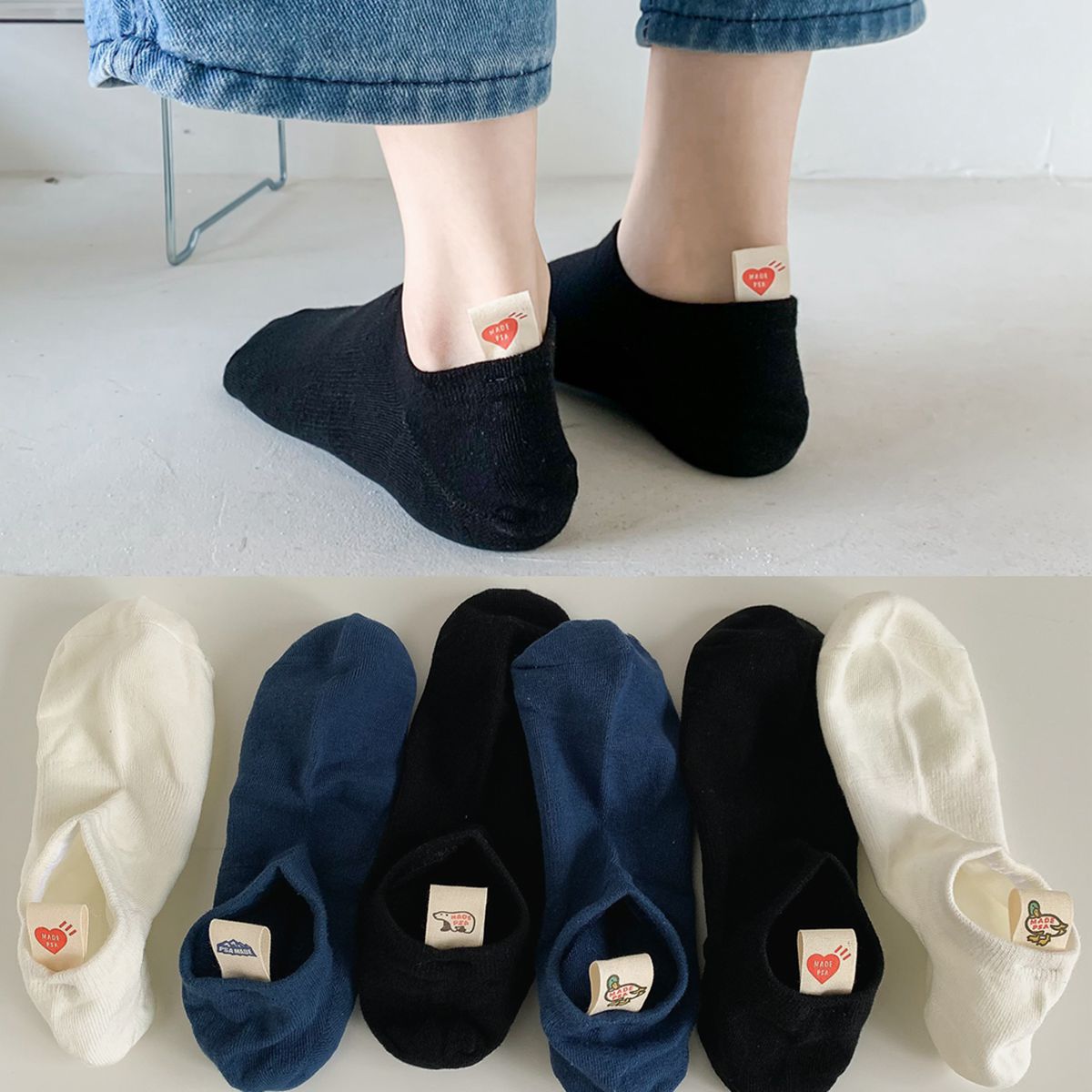 SOCKS WOMENS SUMMER BOAT SOCKS BEAR CLOTH LABEL COTTON DOES NOT FALL OFF HEEL SOCKS SHALLOW SOLID COLOR JAPANESE INS STYLE INVISIBLE SOCKS