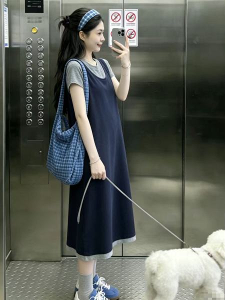 孕妇连衣裙夏季2026新款孕妈短裙夏季韩版假两件短袖A字裙子夏天 — 5