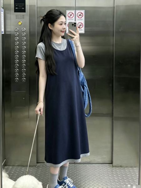 孕妇连衣裙夏季2026新款孕妈短裙夏季韩版假两件短袖A字裙子夏天 — 4