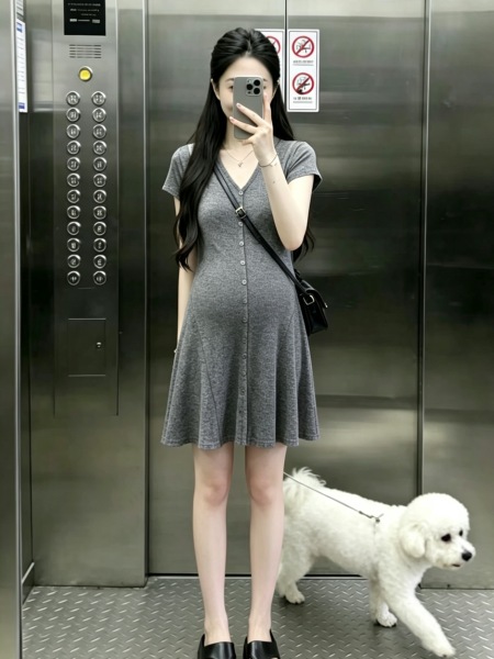 孕妇连衣裙夏季2026新款孕妈短裙高级感法式显瘦辣妈穿搭长裙夏天 — 5