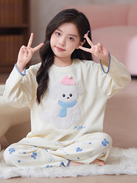 女童睡衣秋季儿童纯棉全棉长袖薄款女孩大童春秋款家居服套装新款