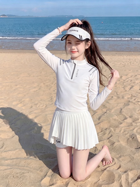 女童泳衣2026新款儿童保守分体专业训练运动游泳衣初中生女孩泳装