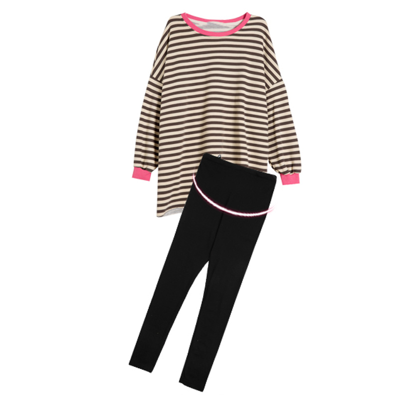 UK NEXT ROAD MATERNITY AUTUMN TWO-PIECE PLUS SIZE SUIT FASHION STRIPED T-SHIRT SKIRT SWEATSHIRT MIDI WOMEN