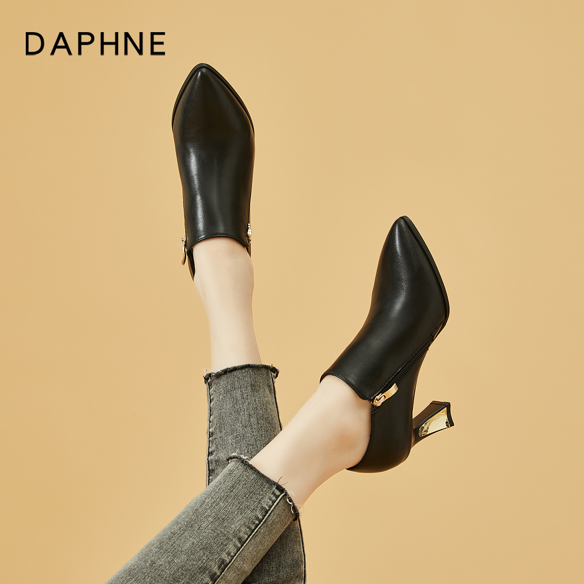 DAPHNE POINTED HEELS WOMENS 2022 NEW AUTUMN BRITISH LEATHER SMALL LEATHER SHOES BLACK BLOCK HEEL