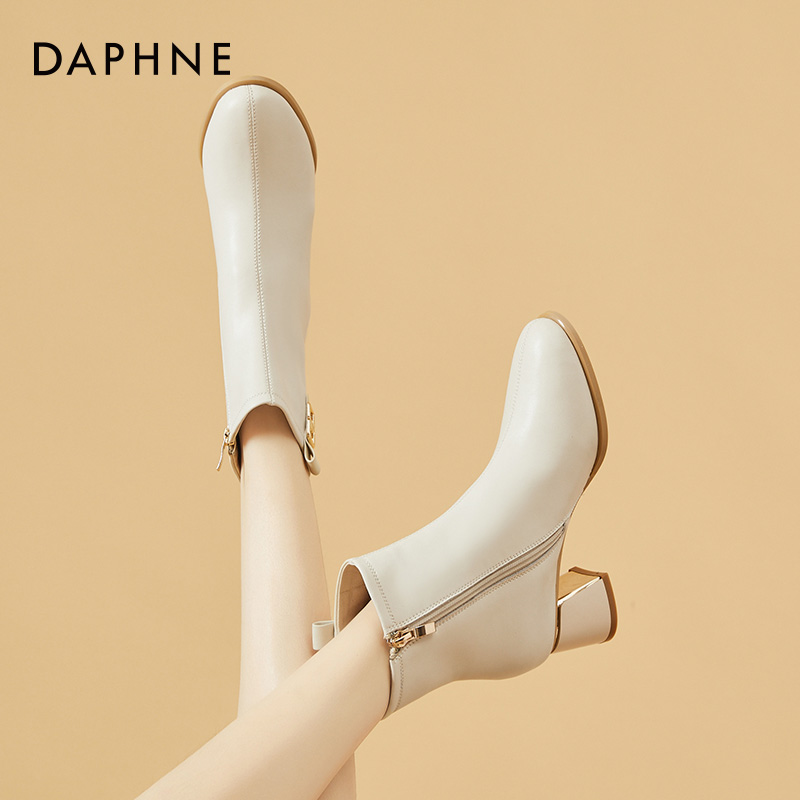 DAPHNE HEEL BOOTIE WOMENS SPRING AUTUMN 2024 NEW SINGLE BOOTS WHITE BOOTS HIGH HEEL LEATHER SMALL SIZE 34