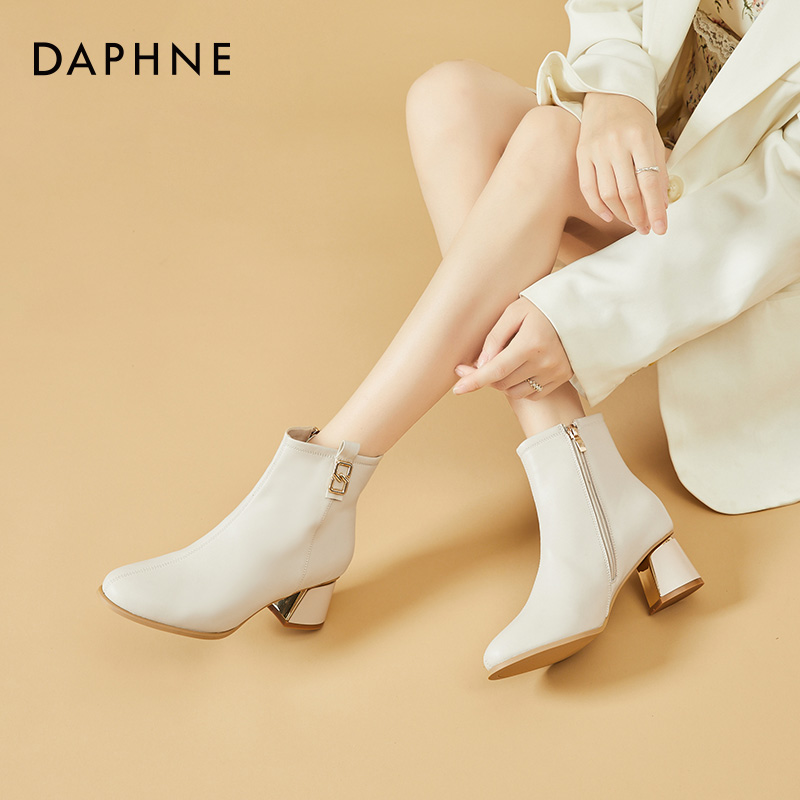 DAPHNE HEEL BOOTIE WOMENS SPRING AUTUMN 2024 NEW SINGLE BOOTS WHITE BOOTS HIGH HEEL LEATHER SMALL SIZE 34