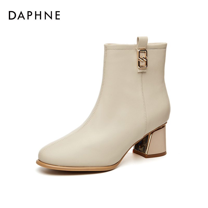 DAPHNE HEEL BOOTIE WOMENS SPRING AUTUMN 2024 NEW SINGLE BOOTS WHITE BOOTS HIGH HEEL LEATHER SMALL SIZE 34