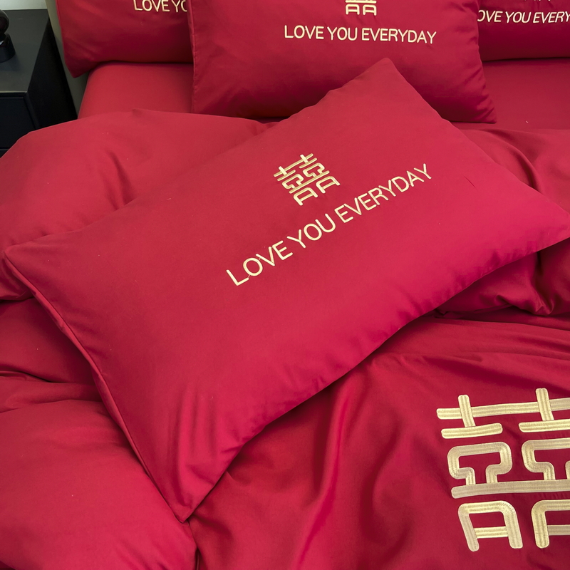 THE NEW SIMPLE DAXI EMBROIDERY WEDDING FOUR-PIECE SET OF HIGH-END SENSE WEDDING BED BRIDAL RED SHEETS AND QUILT COVER EIGHT-PIECE SET