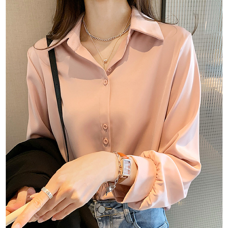 {19.9 YUAN CLEARANCE} VELVET THICKENED BLACK SHIRT WOMENS SPRING AND AUTUMN WEAR FASHION AND VERSATILE PROFESSIONAL CHIFFON TOP