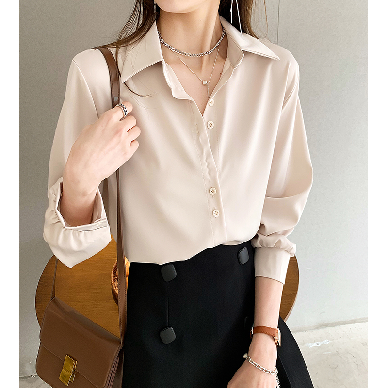 {19.9 YUAN CLEARANCE} VELVET THICKENED BLACK SHIRT WOMENS SPRING AND AUTUMN WEAR FASHION AND VERSATILE PROFESSIONAL CHIFFON TOP
