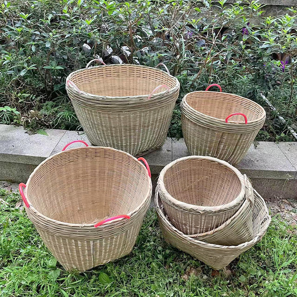 竹箩竹筐手工编织收纳筐田园茶场采摘扁担竹篮子嫁娶入伙添丁喜事