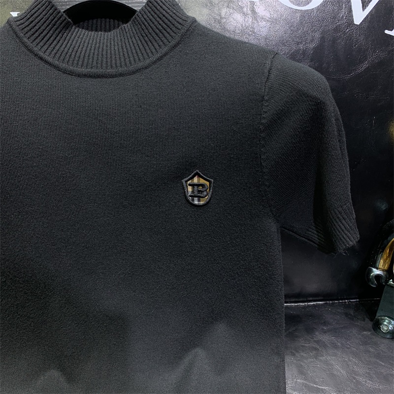 MEEI & SHU 2024 AUTUMN AND WINTER NEW MENS LIGHT LUXURY PREMIUM FASHION KNITWEAR SHORT SLEEVE SWEATER T-SHIRT