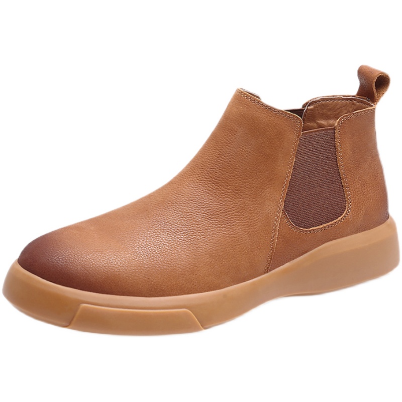 FOREIGN TRADE EXPORT CHELSEA BOOTS MENS MID-TOP LEATHER MARTIN BOOTS WINTER WARM AND FLEECE PLUS-SIZE SLIP-ON GOLD SHOES