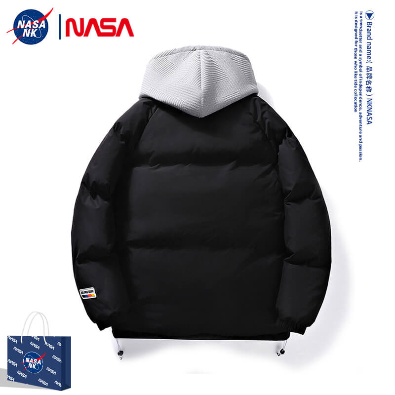 NASA CO-BRANDED MENS COTTON JACKET AUTUMN AND WINTER JACKET TRENDY BRAND NEW VIBE THICKENED WARM FAKE TWO DOWN COTTON JACKETS
