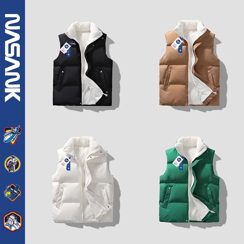 NASA CO-BRANDED WHITE COTTON VEST MENS AUTUMN AND WINTER FASHION BRAND 2023 NEW WARM VEST JACKET SHOULDERS