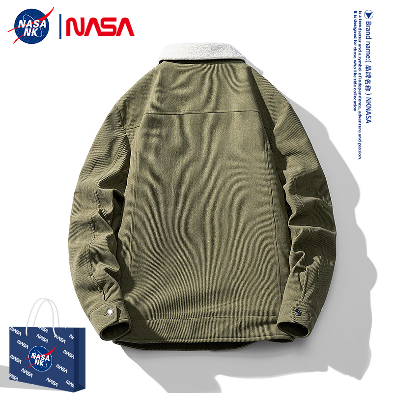 NASA CO-BRANDED COTTON CLOTHES MENS AUTUMN AND WINTER DAD WEAR LAMB WOOL JACKET TRENDY BRAND COTTON CLOTHES WINTER WEAR LAMB WOOL JACKET